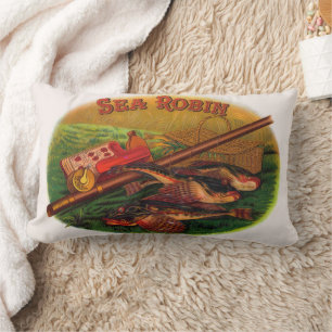 Vintage Fishing Gear Cigar Label Art, Sea Robin Lumbar Pillow
