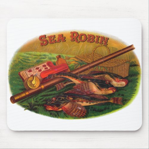 Vintage Fishing Gear Cigar Label Art Sea Robin Mouse Pad