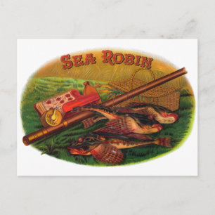 Vintage Fishing Gear Cigar Label Art, Sea Robin Postcard