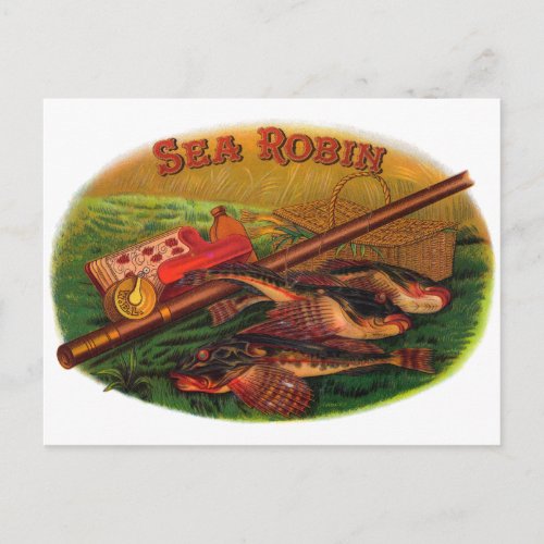 Vintage Fishing Gear Cigar Label Art Sea Robin Postcard