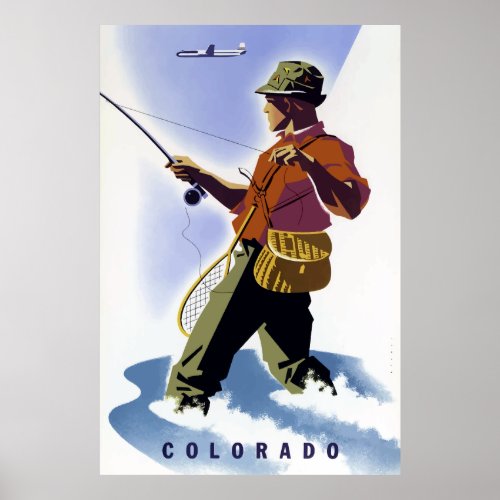 Vintage Fishing in Colorado Travel Poster