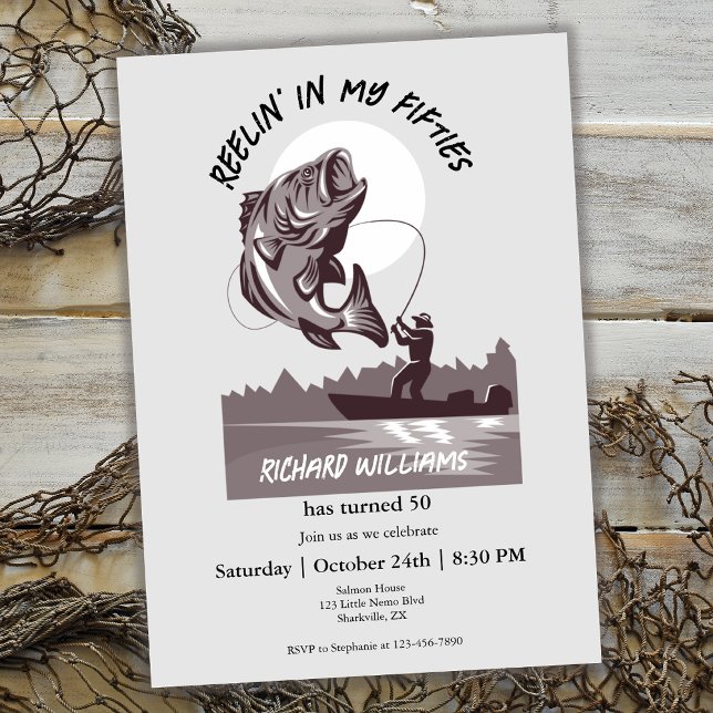 Vintage Fishing Lake Fisherman 50th Birthday Invitation (Creator Uploaded)
