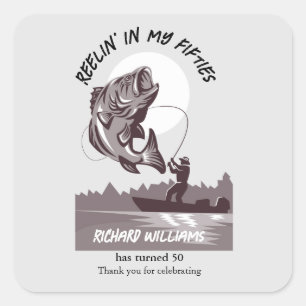 Vintage Fishing Lake Fisherman 50th Birthday Square Sticker