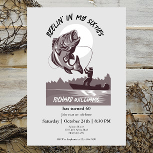 Vintage Fishing Lake Fisherman 60th Birthday Invitation