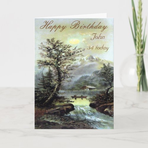 Vintage Fishing Landscape Birthday Card