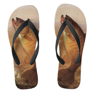 Vintage Fishing, Leaping Smallmouth Bass on Line Flip Flops
