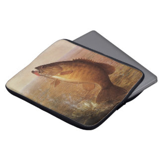 Vintage Fishing, Leaping Smallmouth Bass on Line Laptop Sleeve