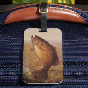 Vintage Fishing, Leaping Smallmouth Bass on Line Luggage Tag