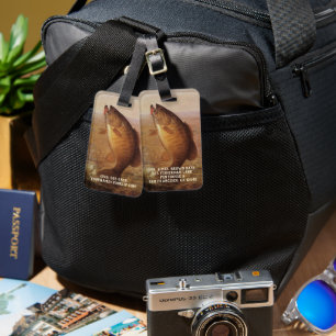 Vintage Fishing, Leaping Smallmouth Bass on Line Luggage Tag