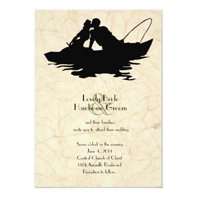 Vintage Fishing Lovers Boat Wedding Invitation