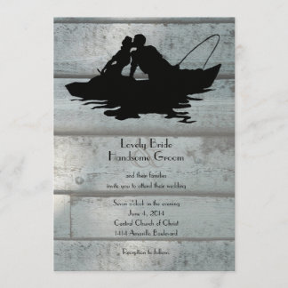 Vintage Fishing Lovers Boat Wedding Invitation