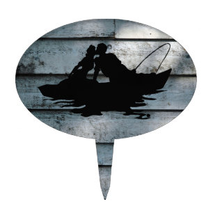 Vintage Fishing Lovers Old Wood Cake Topper