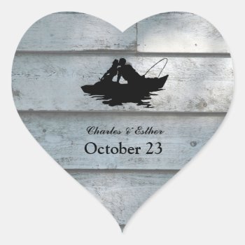 Vintage Fishing Lovers Wood Heart Sticker by RiverJude at Zazzle