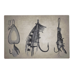 Vintage Fishing Lures Anglers Illustration Placemat