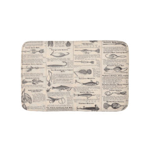 Vintage Fishing Lures: Antique 1900s Fisherman Bathroom Mat