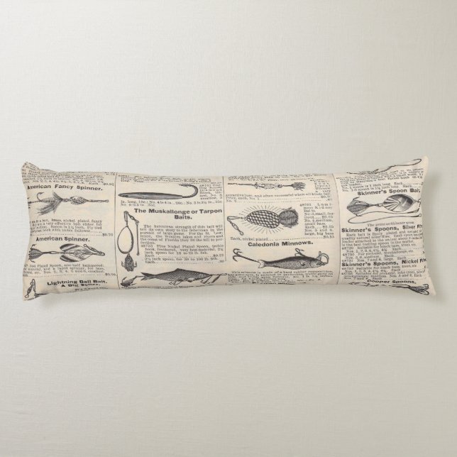 Vintage Fishing Lures: Antique 1900s Fisherman Body Pillow (Back)
