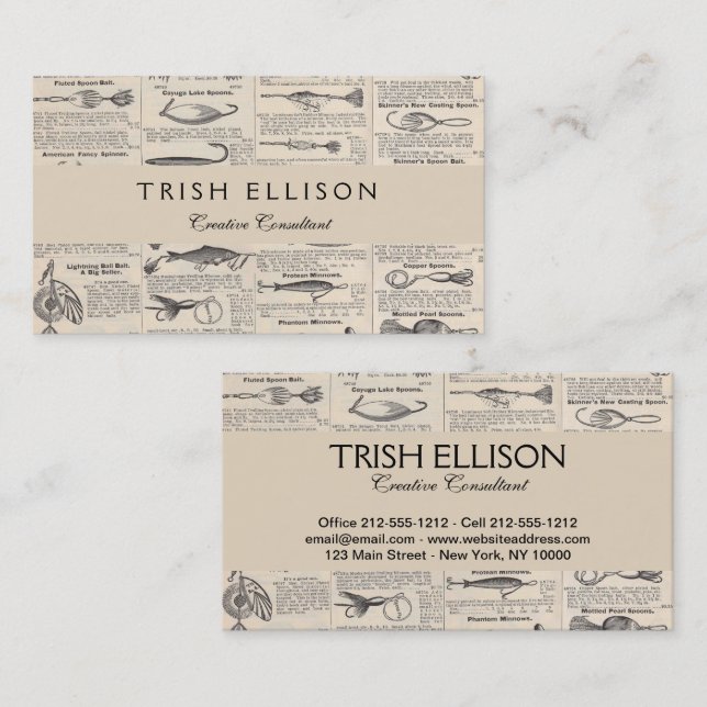 Vintage Fishing Lures: Antique 1900s Fisherman Business Card (Front/Back)