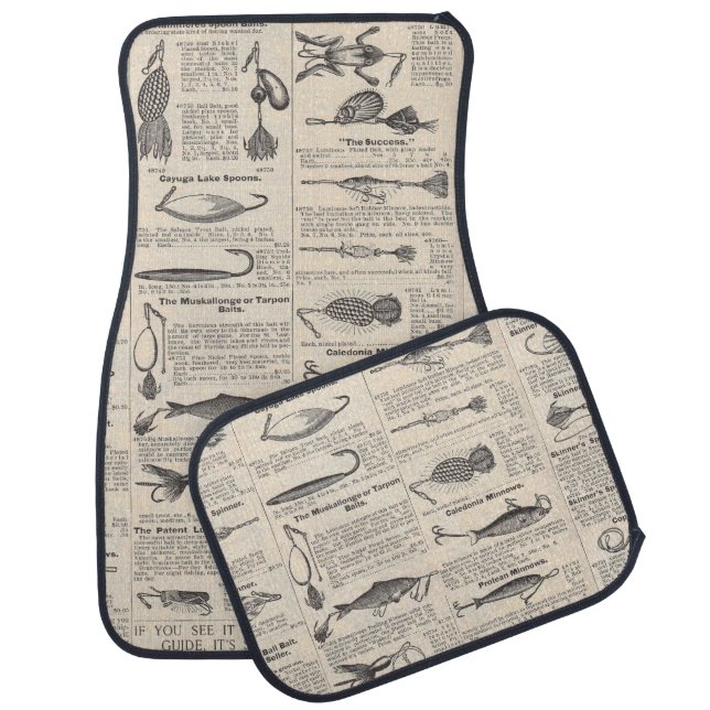 Vintage Fishing Lures: Antique 1900s Fisherman Car Mat (Set)