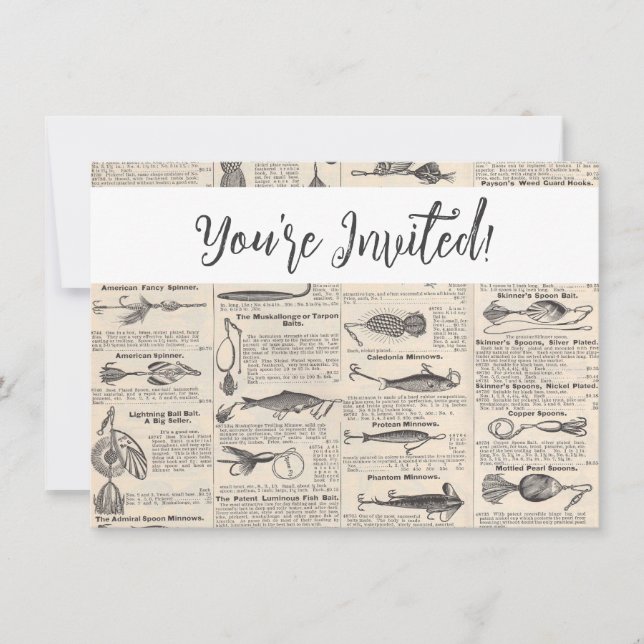 Vintage Fishing Lures: Antique 1900s Fisherman Invitation (Front)