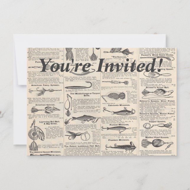 Vintage Fishing Lures: Antique 1900s Fisherman Invitation (Front)