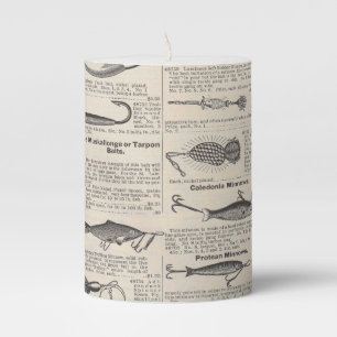 Vintage Fishing Lures: Antique 1900s Fisherman Pillar Candle