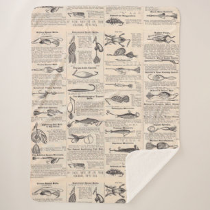 Vintage Fishing Lures: Antique 1900s Fisherman Sherpa Blanket