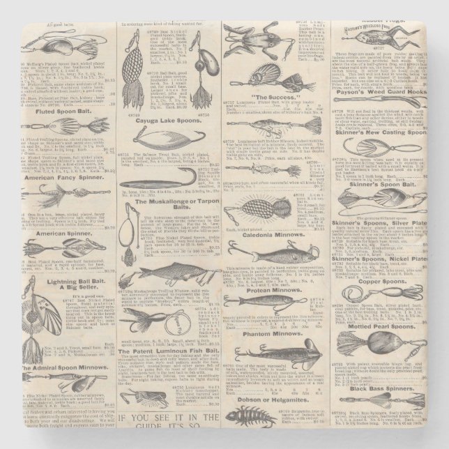 Vintage Fishing Lures: Antique 1900s Fisherman Stone Coaster (Front)