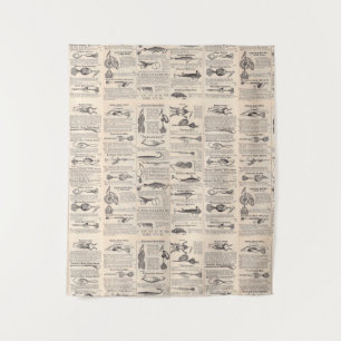 Vintage Fishing Lures: Antique 1900s Fisherman Tapestry