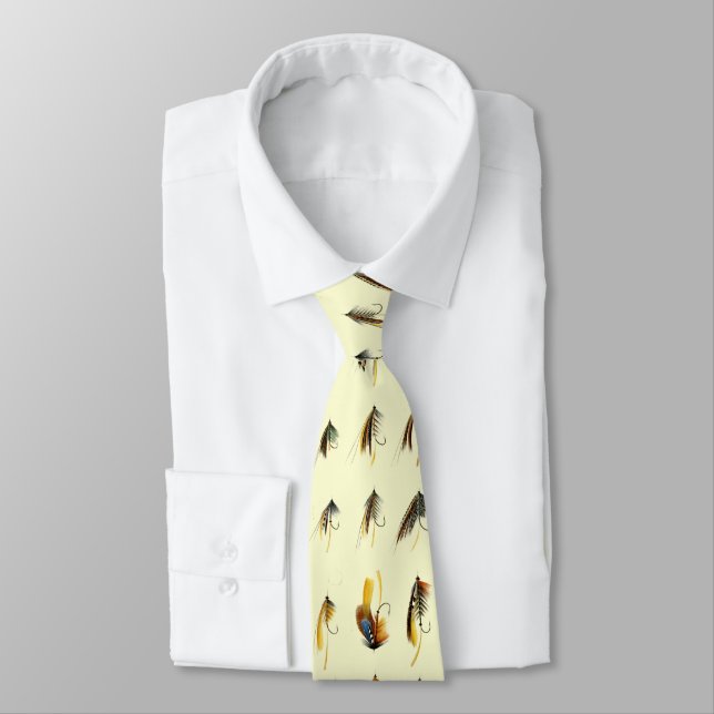 Vintage Fishing Lures Pattern Neck Tie (Tied)