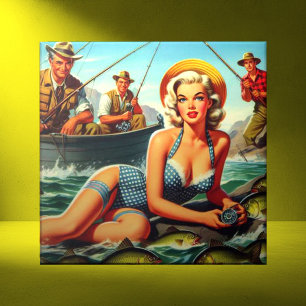 Vintage Fishing Pin Up Ceramic Tile