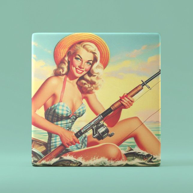 Vintage Fishing Pin-up Ceramic Tile (Creator Uploaded)