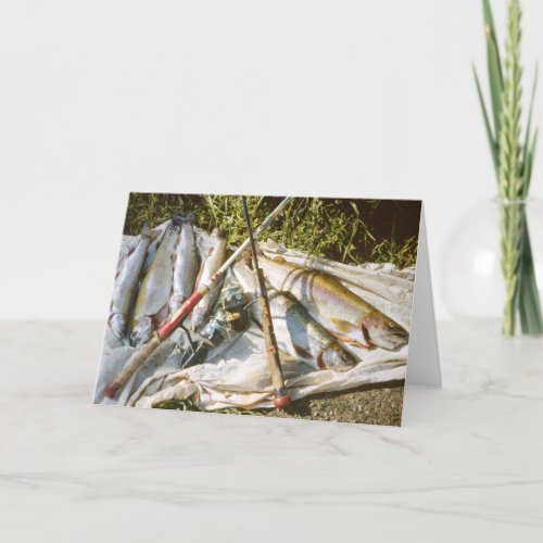 Vintage Fishing Poles and Trout Greeting Card