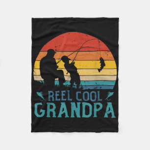 Vintage Fishing Reel Cool Grandpa Fisherman Father Fleece Blanket