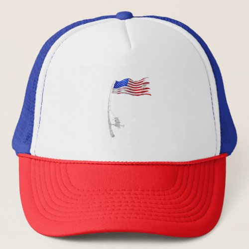 Vintage Fishing Rod American Flag Funny Fishing Gi Trucker Hat