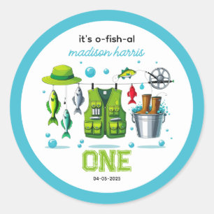 Vintage Fishing Rod "O-Fish-Ally One" 1st Birthday Classic Round Sticker