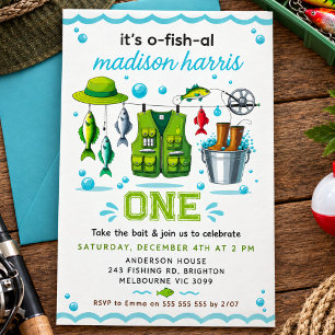 Vintage Fishing Rod "O-Fish-Ally One" 1st Birthday Invitation