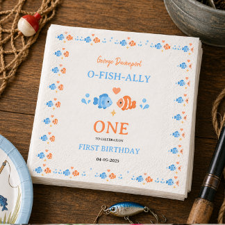 Vintage Fishing Rod O-Fish-Ally One 1st Birthday Napkins