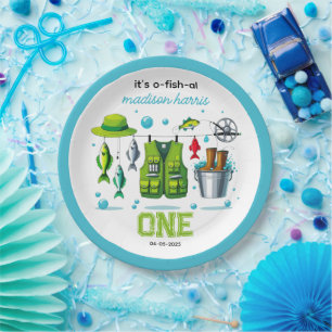 Vintage Fishing Rod "O-Fish-Ally One" 1st Birthday Paper Plates