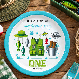 Vintage Fishing Rod "O-Fish-Ally One" 1st Birthday Paper Plates