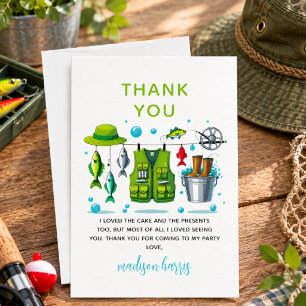 Vintage Fishing Rod "O-Fish-Ally One" 1st Birthday Thank You Card