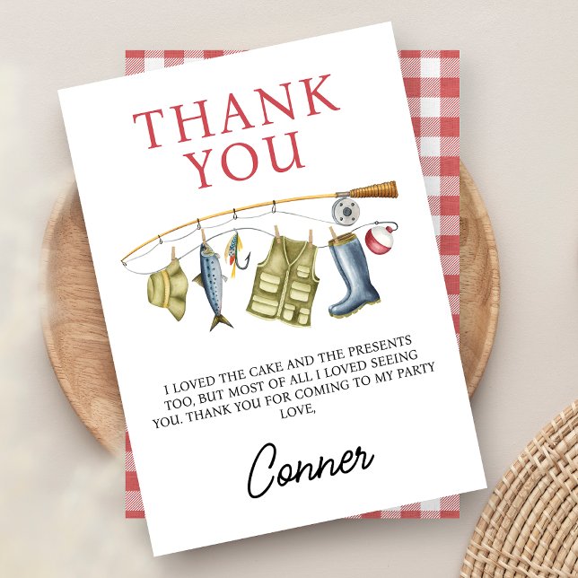 Vintage Fishing Rod O-Fish-Ally One Birthday  Thank You Card (Boys Fishing Themed Birthday Thank You Card, O-fish-ally, the Big ONE, Fishing Party Thank You Card)