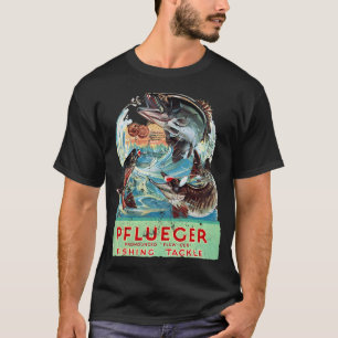 Vintage fishing silhouette with sunrise and retro  T-Shirt