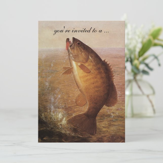 Vintage Fishing, Smallmouth Bass Retirement Party Invitation (Standing Front)