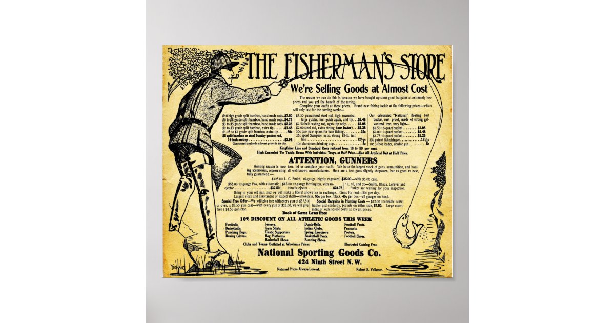 Vintage Fishing Store And Tackle Print | Zazzle