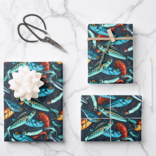 Fish on Vintage Fishing Pole Wrapping Paper
