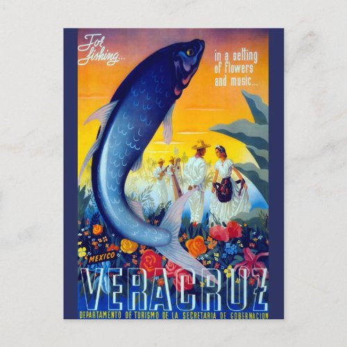 Vintage Fishing Vera Cruz Mexican Travel Tourism Postcard