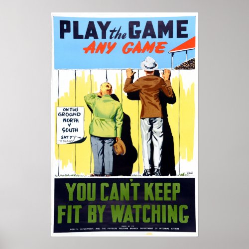Vintage Fitness Play the Game Baseball Poster
