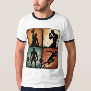 Vintage Fitness Silhouette Grid Workout T-Shirt Ar