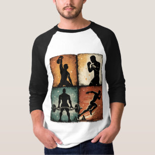 Vintage Fitness Silhouette Grid Workout T-Shirt Ar