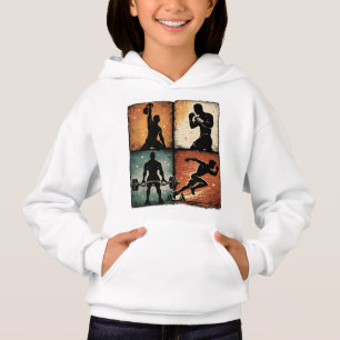 Vintage Fitness Silhouette Grid Workout T-Shirt Ar Hoodie
